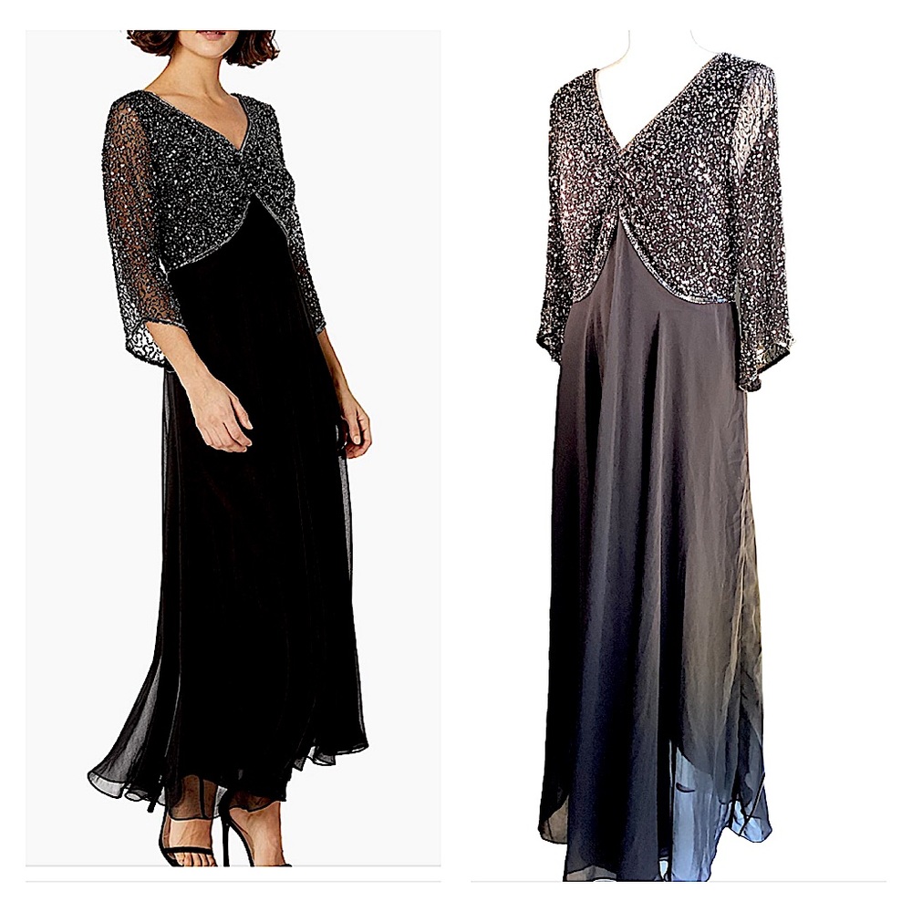 J Kara Black Beaded Formal Gown. S3
